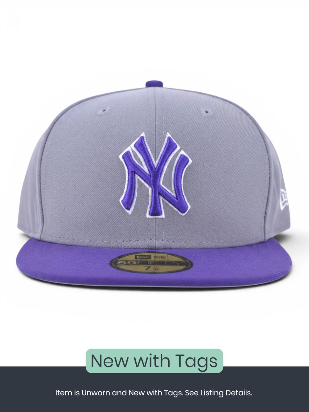 New Era New York Yankees Grey and Purple Fitted Cap, Size 7 7/8